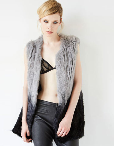 Fur Vest with Embellished Jewel Waist in Gray