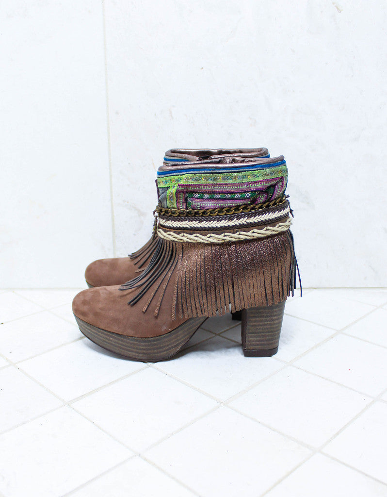 Custom Made High Heel Boho Boots in Brown | SIZE 38 - SWANK - Shoes - 5