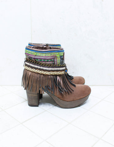 Custom Made High Heel Boho Boots in Brown | SIZE 38