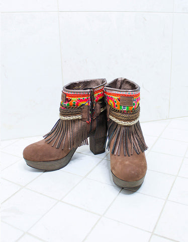 Custom Made High Heel Boho Boots in Brown | SIZE 40