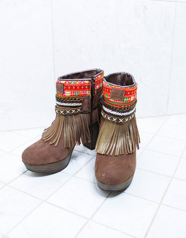Custom Made High Heel Boho Boots in Brown | SIZE 40