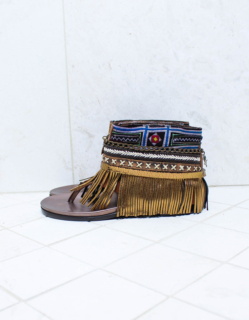 Custom Made Boho Sandals in Brown | SIZE 39 - SWANK - Shoes - 4