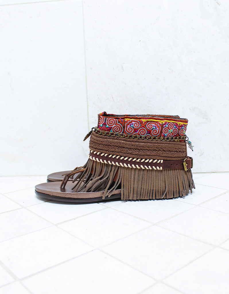Custom Made Boho Sandals in Brown | SIZE 41 - SWANK - Shoes - 4