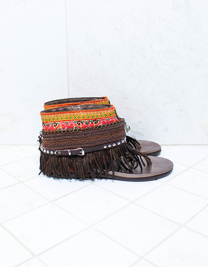 Custom Made Boho Sandals in Brown | SIZE 41 - SWANK - Shoes - 1