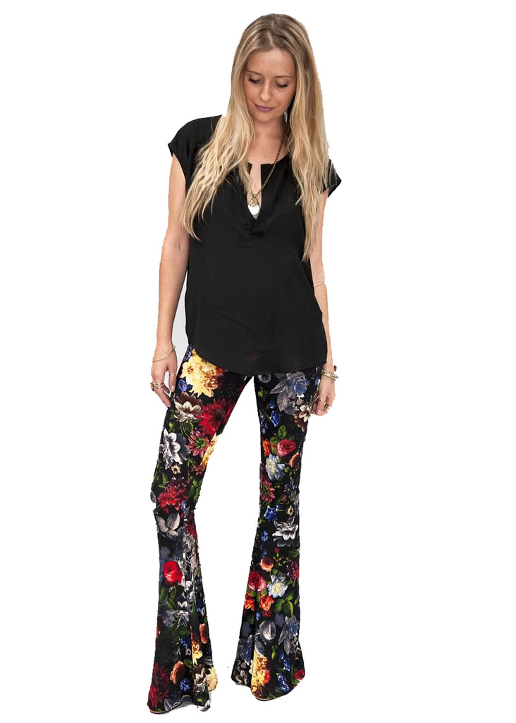 Show Me Your Mumu Bam Bam Bells in Black Floral Waffle - SWANK - Pants - 1