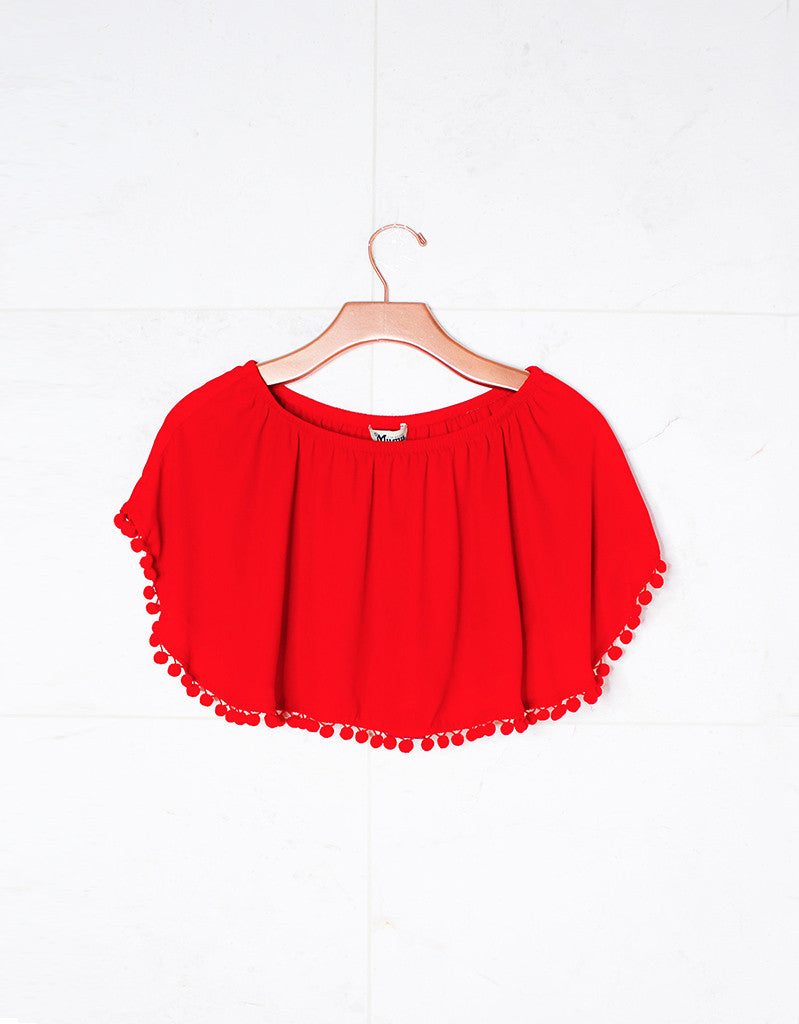 Show Me Your Mumu Banjo Pom Pom Crop Top in Bonfire Crisp - SWANK - Tops - 1