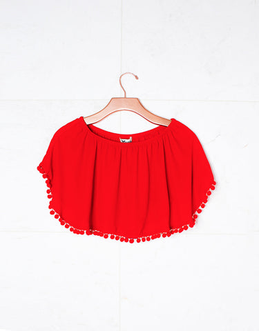 Show Me Your Mumu Banjo Pom Pom Crop Top in Bonfire Crisp