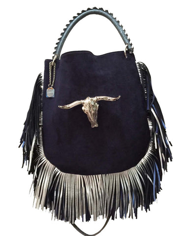 Capazonia Istambul Fringe Clutch in Blue Suede