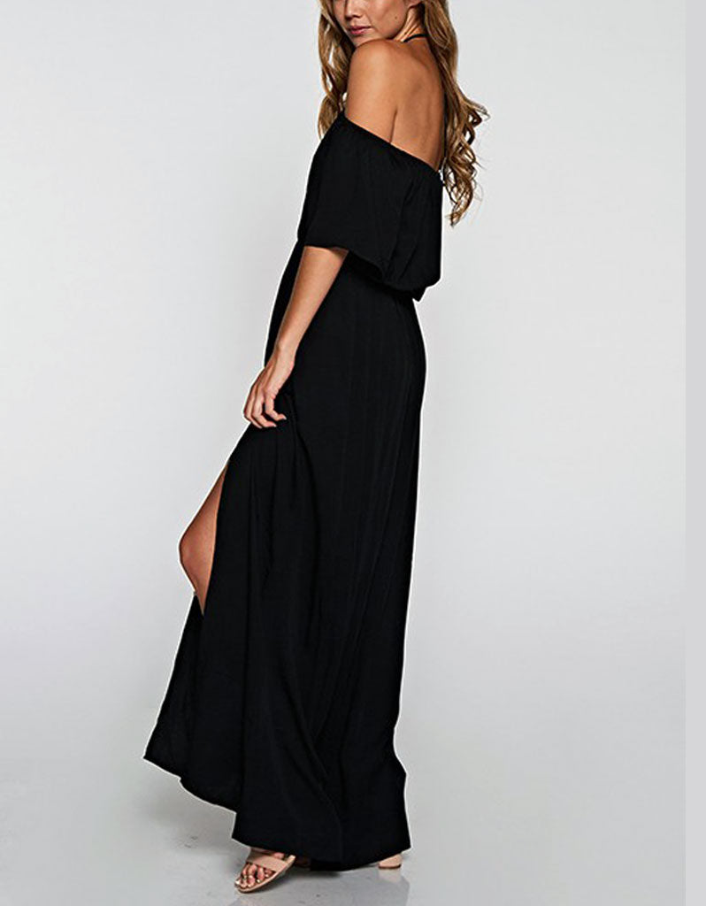 Challis Off the Shoulder Maxi Dress in Black