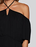 Challis Off the Shoulder Maxi Dress in Black