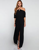 Challis Off the Shoulder Maxi Dress in Black