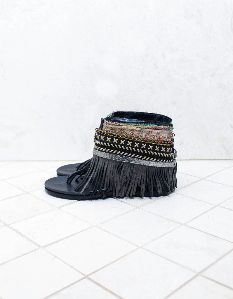 Custom Made Boho Sandals in Black | SIZE 37