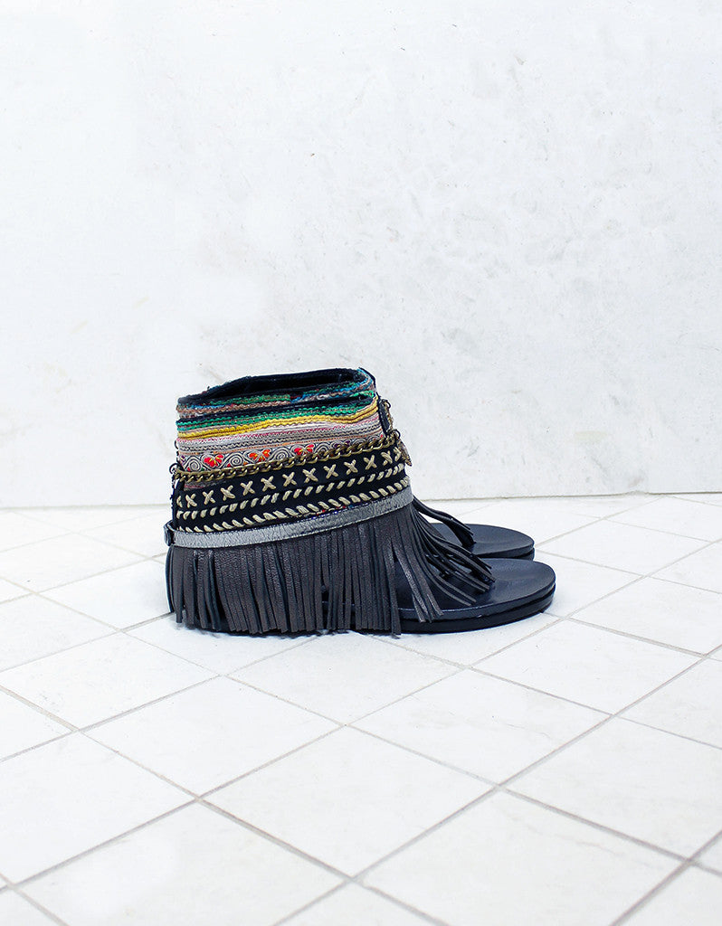 Custom Made Boho Sandals in Black | SIZE 37