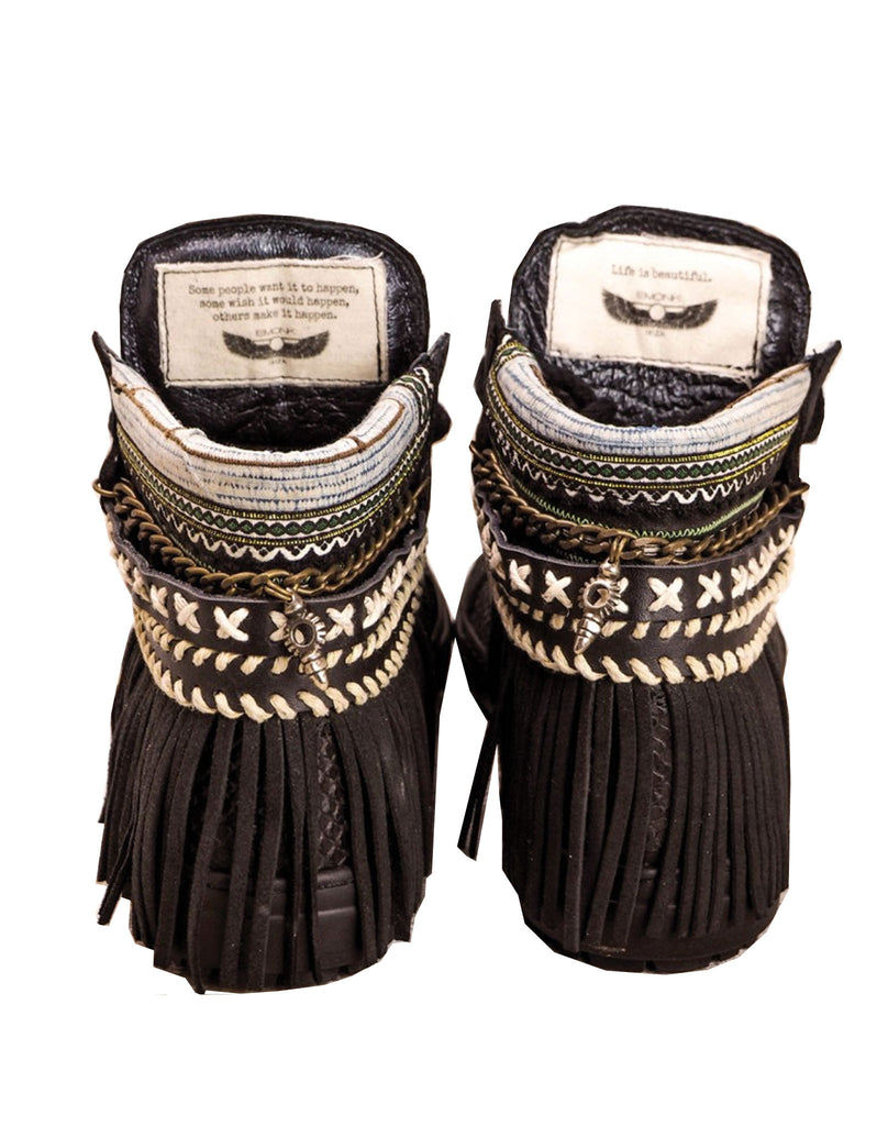 Boho Sneakers with Fringe in Black Snake - SWANK - Shoes - 3