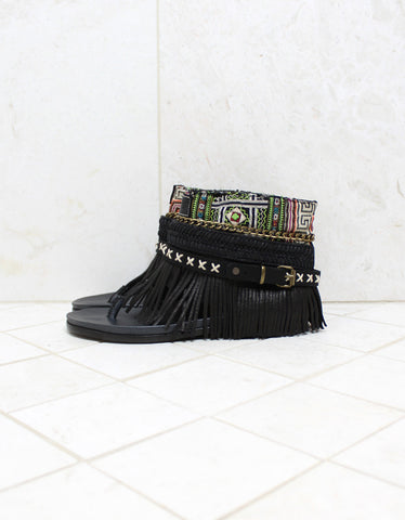 Custom Made Boho High Boot Sandals in Beige | SIZE 39