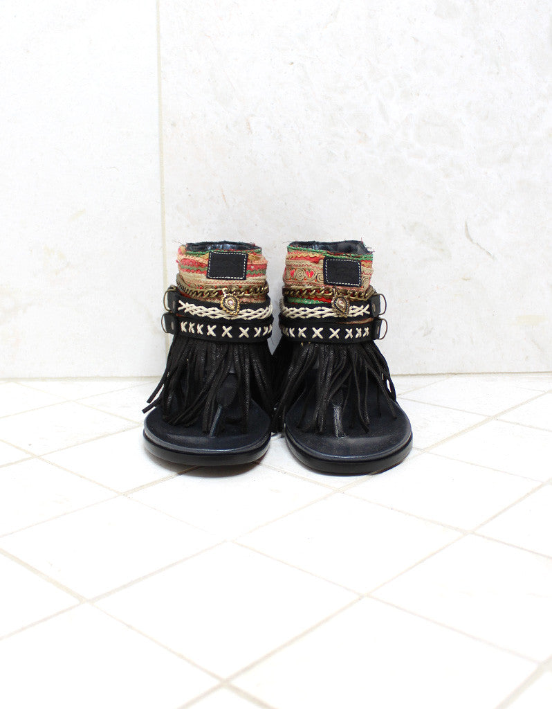 Custom Made Boho Sandals in Black | SIZE 39