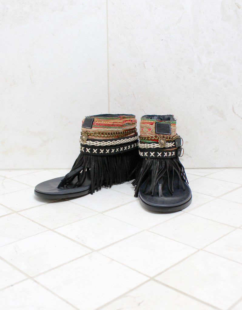 Custom Made Boho Sandals in Black | SIZE 39