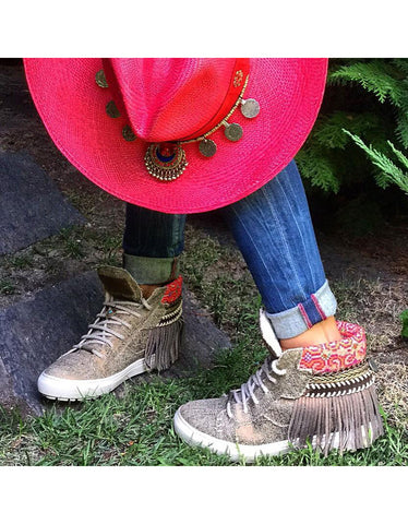 Boho Custom Made High Heel Boots - Brown