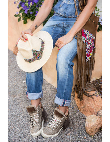 Boho Sneakers with Fringe - Bronze