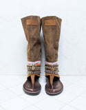 Custom Made Boho High Boot Sandals in Brown | SIZE 38 - SWANK - Shoes - 4