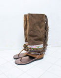 Custom Made Boho High Boot Sandals in Brown | SIZE 38 - SWANK - Shoes - 3