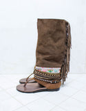 Custom Made Boho High Boot Sandals in Brown | SIZE 38 - SWANK - Shoes - 5