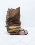 Custom Made Boho High Boot Sandals in Brown | SIZE 41 - SWANK - Shoes - 1