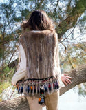 Rabbit Fur Vest w/Multicolor Fringe - SWANK - Outerwear - 2