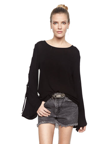 Michael Lauren Call Lace Up Sleeve Top in Black
