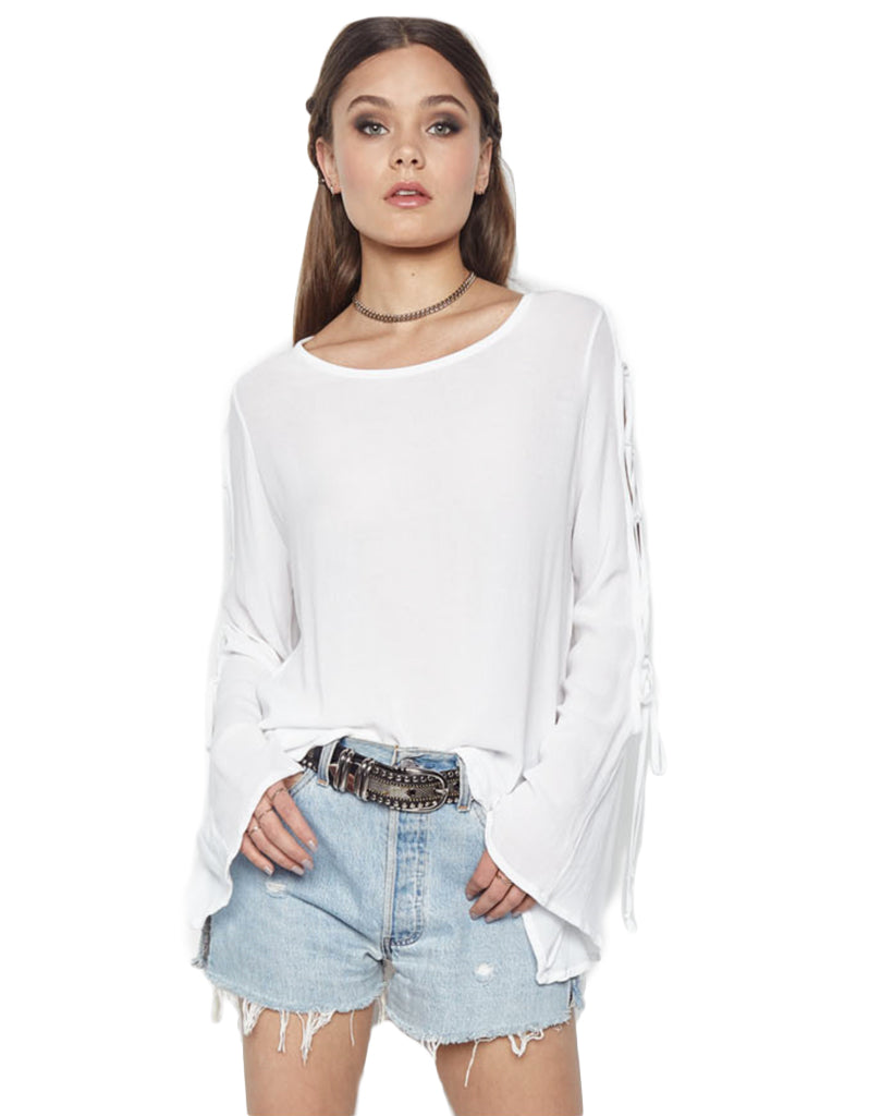 Michael Lauren Call Lace Up Sleeve Top in White