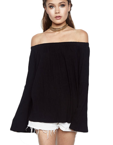 Michael Lauren Carmelo Bell Sleeve Open Shoulder Top in Black