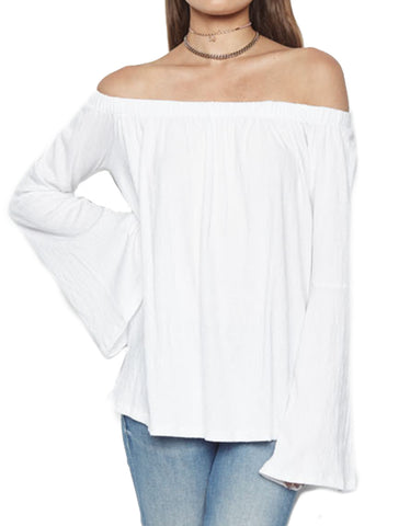 Michael Lauren Carmelo Bell Sleeve Open Shoulder Top in White