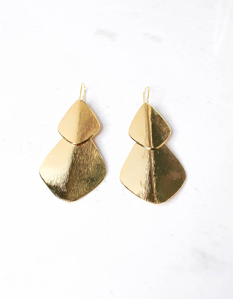 Gold Luxury Double Bent Leaf Chandelier Earrings - SWANK - Jewelry - 3