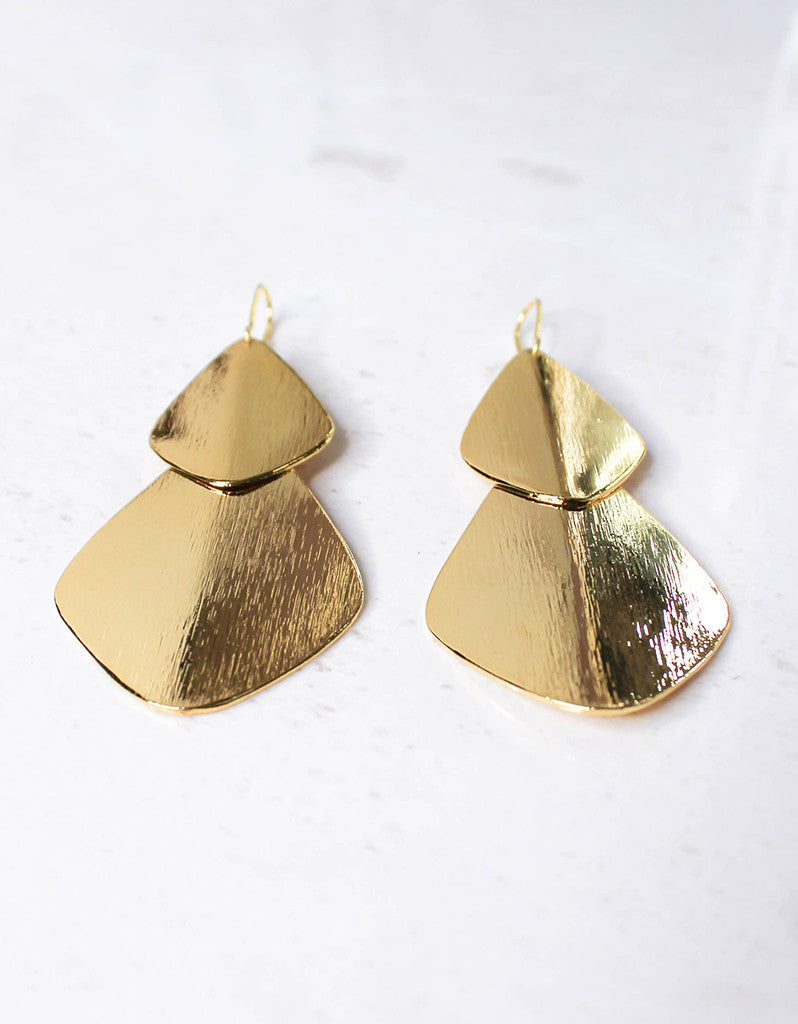 Gold Luxury Double Bent Leaf Chandelier Earrings - SWANK - Jewelry - 4
