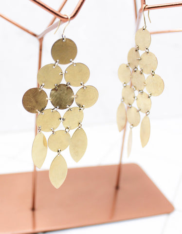 Gold Luxury Double Bent Leaf Chandelier Earrings