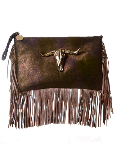 Capazonia Ceilan XL Fringe Clutch in Bronze