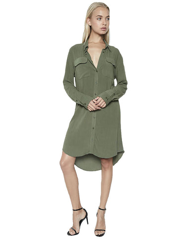 Michael Lauren Charlie L/S Button Up Shirt Dress in Military