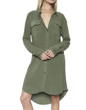 Michael Lauren Charlie L/S Button Up Shirt Dress in Military - SWANK - Dress - 2
