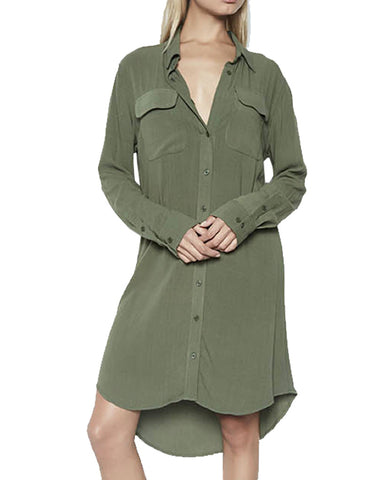 Michael Lauren Charlie L/S Button Up Shirt Dress in Military