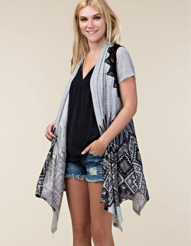 Overtime Hi-Low Long Tie-Dye Vest in Charcoal