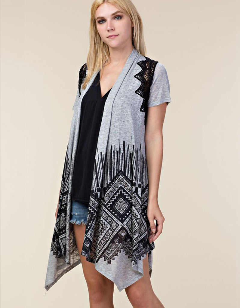 Claire Cap Sleeve Cardigan in Heather Grey & Black