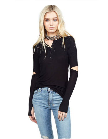 Michael Lauren Laurence Mock Neck Cut Out Top in Cardinal