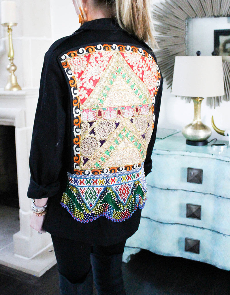 Vintage Embroidered Army Jacket in Black