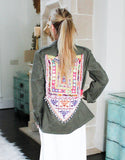 Vintage Embroidered Army Jacket in Army Green