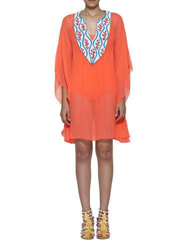 Pia Pauro Embroidered Neck Short Kaftan