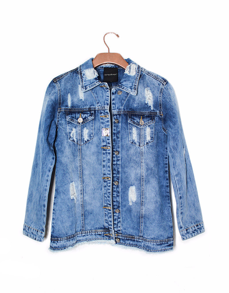 Monikmo Vintage Embroidered Denim Army Jacket | SWANK