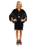 Earth Angel Jacket with Fringe in Black w/ Multicolor Stitching - SWANK - Jackets - 1