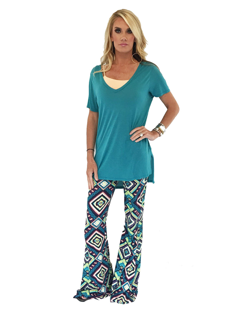 Michael Lauren Tennessee V-Neck Top in Lagoon - SWANK - Tops - 1