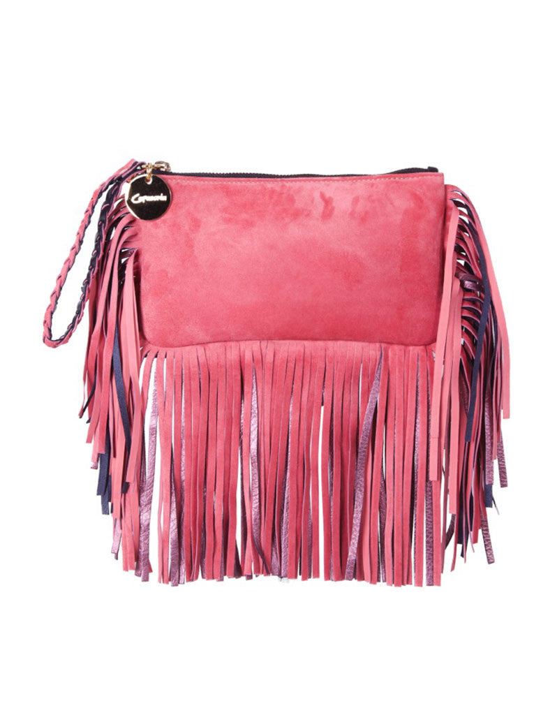 Capazonia Fidji Mini Fringe Clutch in Pink Suede - SWANK - Handbags - 1