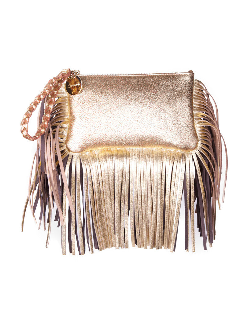 Capazonia Fidji Mini Fringe Clutch in Gold - SWANK - Handbags - 1